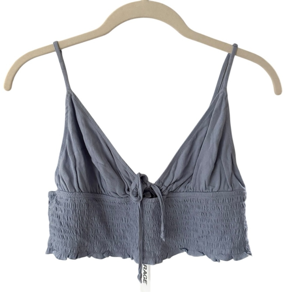Garage Blue Smocked Tie Front Camisole Cropped Top NWT Size Large